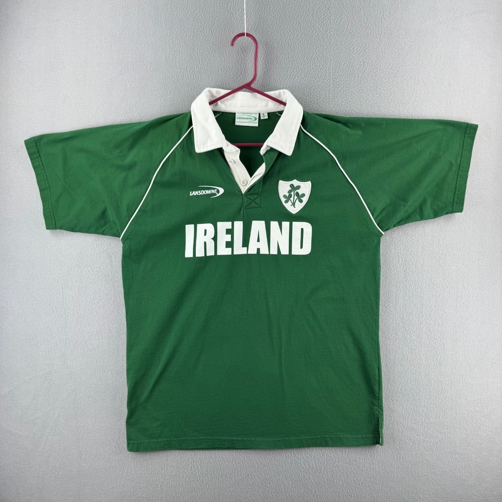 Vintage Ireland Rugby Shirt Mens Large Cotton Short Sleeve Polo Lansdowne Jersey
